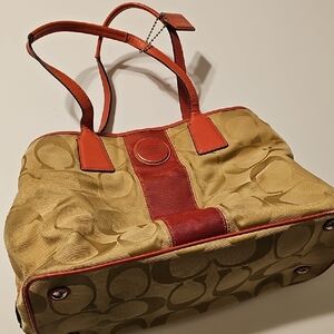 Coach Tan and Red Tote Bag